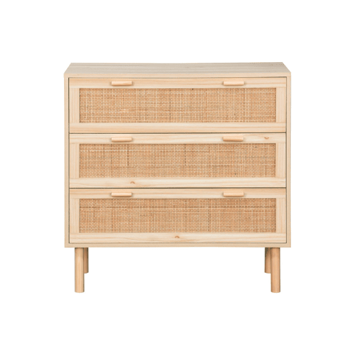 Cómoda com efeito cana e madeira de 3 gavetas, Camargue, Natural, 80x40x80 cm