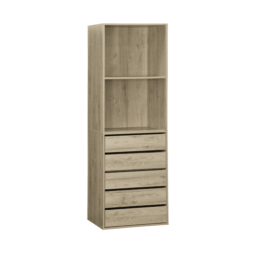 Módulo de roupeiro com 5 gavetas e 2 prateleiras, Modulo, Natural, 60x45x180 cm Módulo de roupeiro com 5 gavetas e 2 prateleiras, Modulo, Natural, 60x45x180 cm