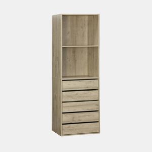 Módulo de roupeiro com 5 gavetas e 2 prateleiras, Modulo, Natural, 60x45x180 cm