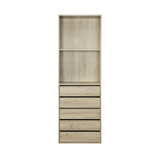 Módulo de roupeiro com 5 gavetas e 2 prateleiras, Modulo, Natural, 60x45x180 cm Módulo de roupeiro com 5 gavetas e 2 prateleiras, Modulo, Natural, 60x45x180 cm