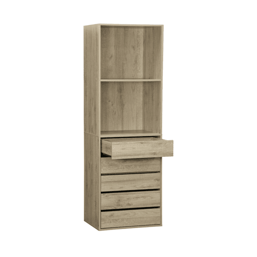 Módulo de roupeiro com 5 gavetas e 2 prateleiras, Modulo, Natural, 60x45x180 cm Módulo de roupeiro com 5 gavetas e 2 prateleiras, Modulo, Natural, 60x45x180 cm