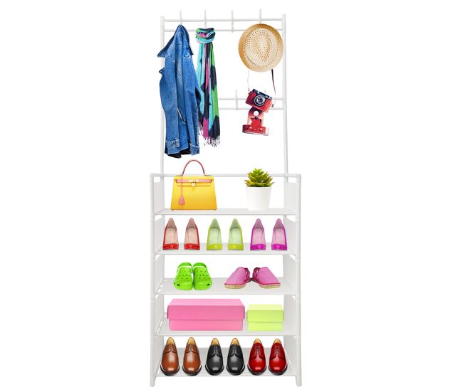 Recibidor perchero organizador entrada plus nyana home 5 baldas zapatero 20 pares 8 colgadores 169x60x28cm blanco