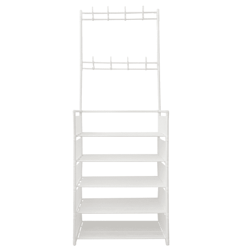 Cabide para corredor Organizador de entrada Plus Nyana Home 5 prateleiras Sapateira 20 pares 8 cabides 169x60x28cm Branco