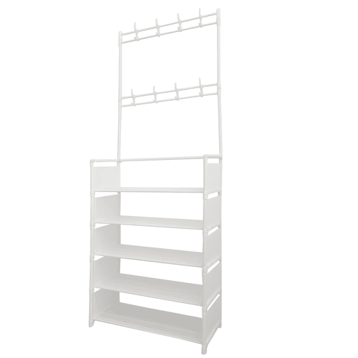 Cabide para corredor Organizador de entrada Plus Nyana Home 5 prateleiras Sapateira 20 pares 8 cabides 169x60x28cm Branco