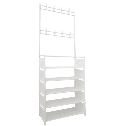 Cabide para corredor Organizador de entrada Plus Nyana Home 5 prateleiras Sapateira 20 pares 8 cabides 169x60x28cm Branco