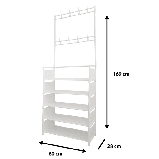 Cabide para corredor Organizador de entrada Plus Nyana Home 5 prateleiras Sapateira 20 pares 8 cabides 169x60x28cm Branco