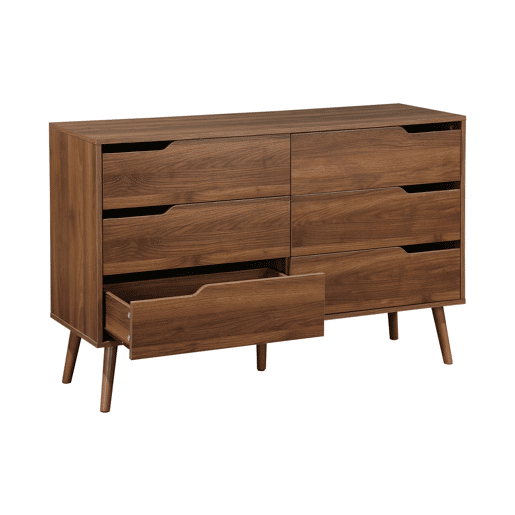 Cómoda em nogueira de 6 gavetas, Nepal, Decoração em madeira de nogueira, 120x40x80 cm
