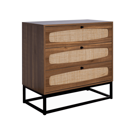 Cómoda efeito madeira e cana de 3 gavetas, Retro, Natural, 40x80x80 cm