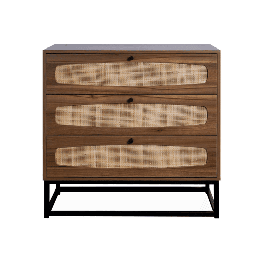 Cómoda efeito madeira e cana de 3 gavetas, Retro, Natural, 40x80x80 cm