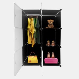 Guarda-roupa em cubo personalizável, caixa básica nyana home 6 cubesportas, organização doméstica, cabideiro, sapateira, 110x75x47cm, preto