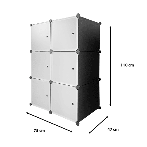 Guarda-roupa em cubo personalizável, caixa básica nyana home 6 cubesportas, organização doméstica, cabideiro, sapateira, 110x75x47cm, preto