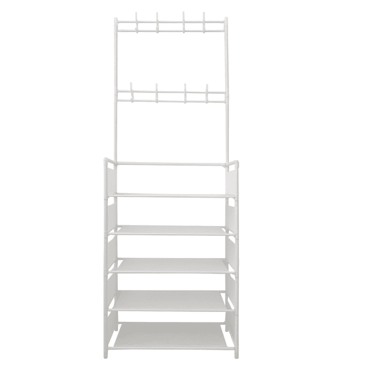 Organizador de cabide para corredor, tecido de entrada, 5 prateleiras, sapateira, 20 pares, 8 cabides, 167x60x26cm Branco