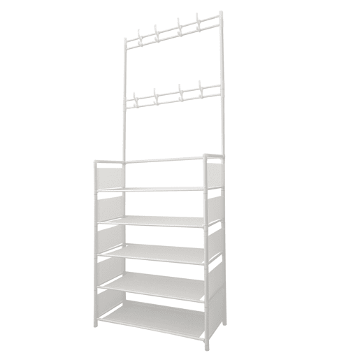 Organizador de cabide para corredor, tecido de entrada, 5 prateleiras, sapateira, 20 pares, 8 cabides, 167x60x26cm Branco