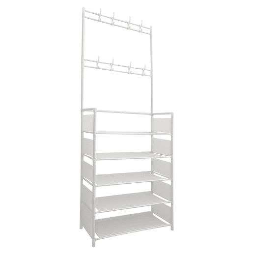Organizador de cabide para corredor, tecido de entrada, 5 prateleiras, sapateira, 20 pares, 8 cabides, 167x60x26cm Branco