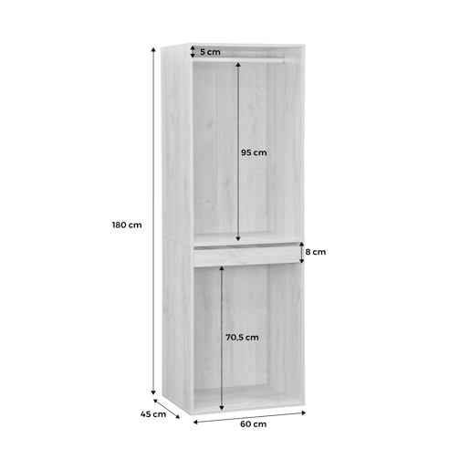 Módulo de guarda-roupa com espaço para pendurar e suporte para calças, Modulo, Madeira de nogueira, 60x45x180 cm