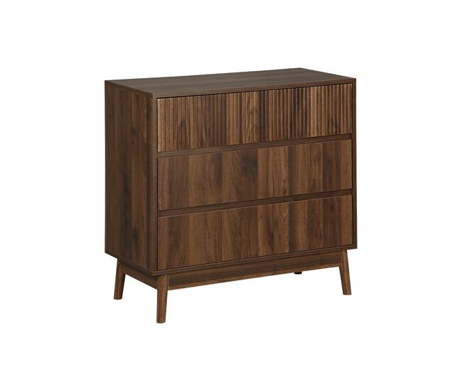 Cómoda escandinava efecto madera con 3 cajones, linear, madera oscura, 80x40x80 cm