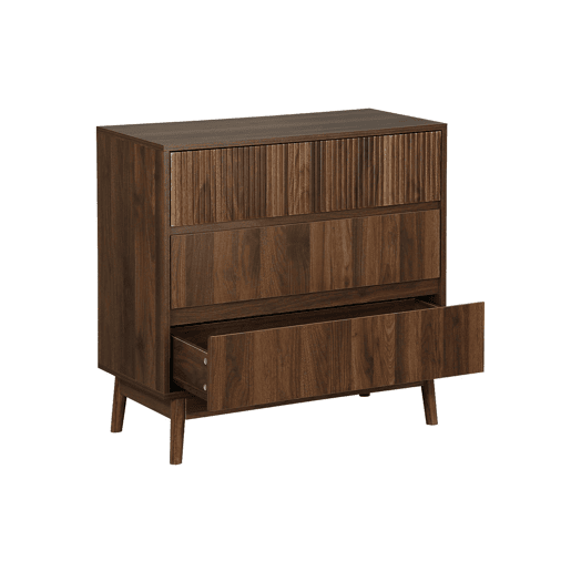 Cómoda com efeito de madeira, 3 gavetas, Linear, Madeira escura, 80x40x80 cm