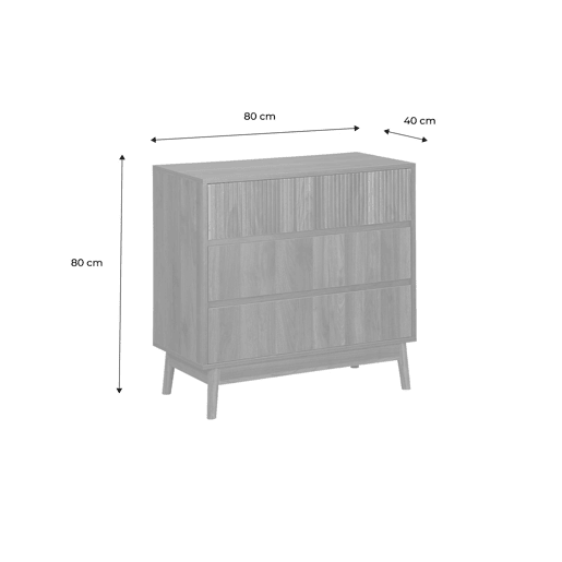 Cómoda com efeito de madeira, 3 gavetas, Linear, Madeira escura, 80x40x80 cm