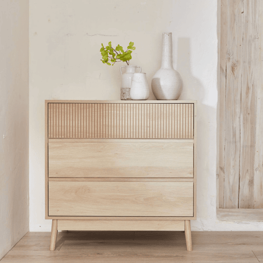 Cómoda com efeito de madeira, 3 gavetas, Linear, bois clair, 80x40x80 cm Cómoda com efeito de madeira, 3 gavetas, Linear, bois clair, 80x40x80 cm