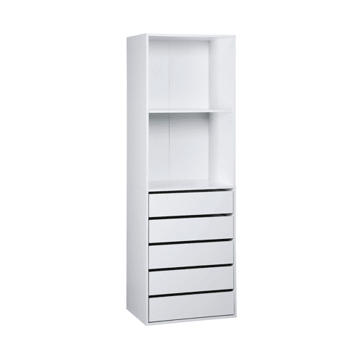 Módulo de roupeiro com 5 gavetas e 2 prateleiras, Modulo, Branco, 60x45x180 cm