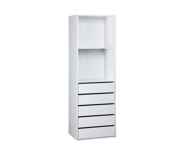 Módulo de vestidor con 5 cajones, modulo, blanco, 60x45x180 cm