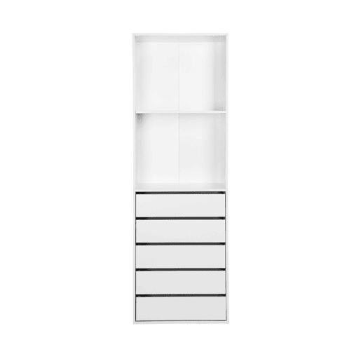 Módulo de roupeiro com 5 gavetas e 2 prateleiras, Modulo, Branco, 60x45x180 cm