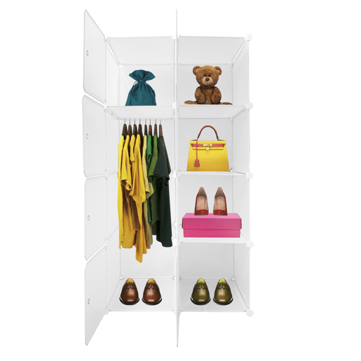 Guarda-roupa em cubo personalizável, caixa simplesmente nyana home 8 cubesportas, organização doméstica, cabideiro, sapateira, 147x75x47cm, branco