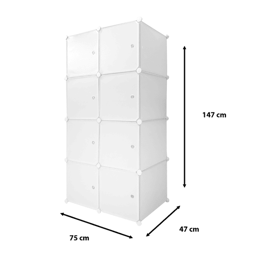 Guarda-roupa em cubo personalizável, caixa simplesmente nyana home 8 cubesportas, organização doméstica, cabideiro, sapateira, 147x75x47cm, branco