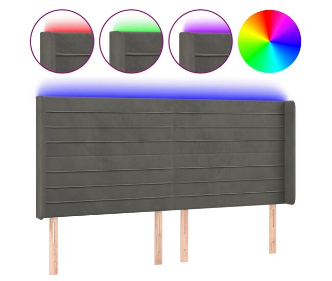 Cabecero con led de terciopelo gris oscuro 163x16x118/128 cm