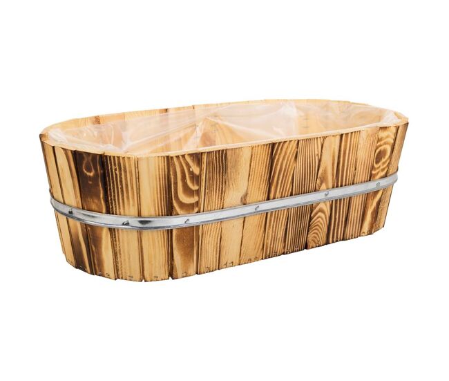 Cesto de madera y cuerda marrón 49x26x15