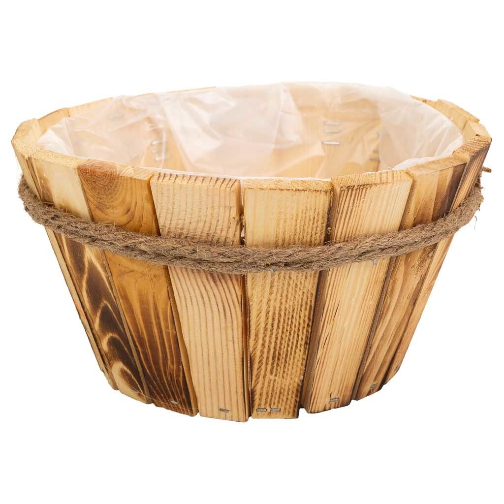 Cesto de madera y cuerda marrón d22x12