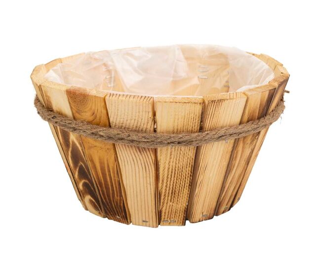 Cesto de madera y cuerda marrón d22x12