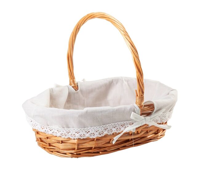 Cesta de mimbre natural marrón forrada 38x25x28