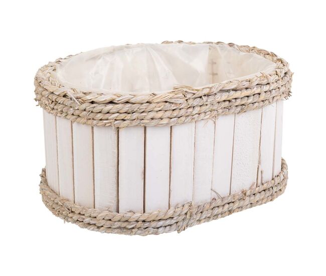 Cesto de madera y cuerda blanco 27x21x14/30