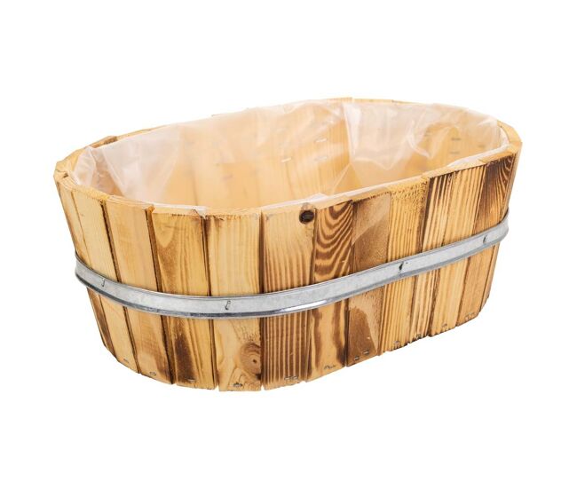 Cesto de madera y cuerda marrón 33x23x12