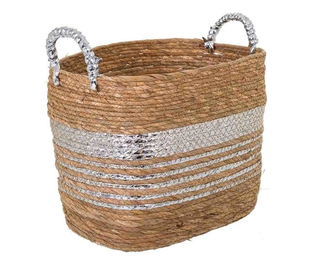 Capazo de fibra natural forrado marrón 37x28x28