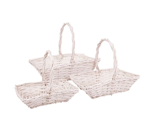 Set 3 cestas de mimbre forrados blancos