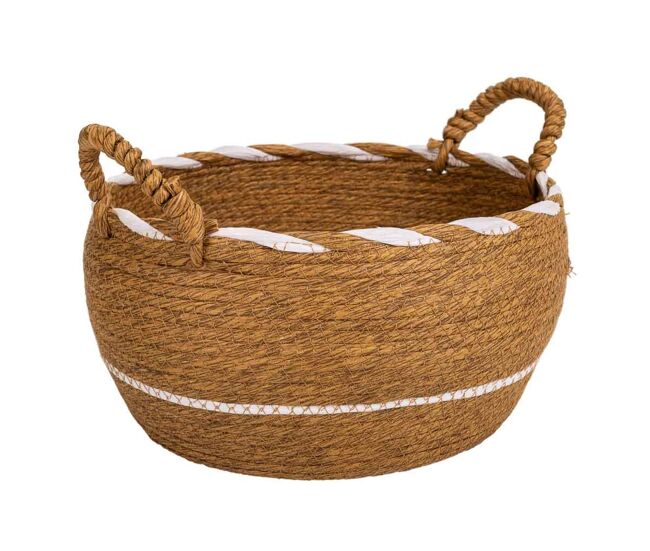 Capazo fibra natural tejido artesanal marrón 30x18x26