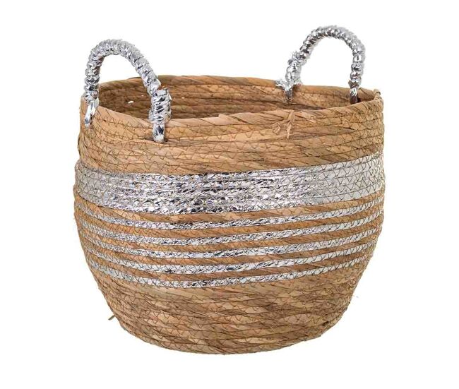Capazo de fibra natural marrón 28x28x24