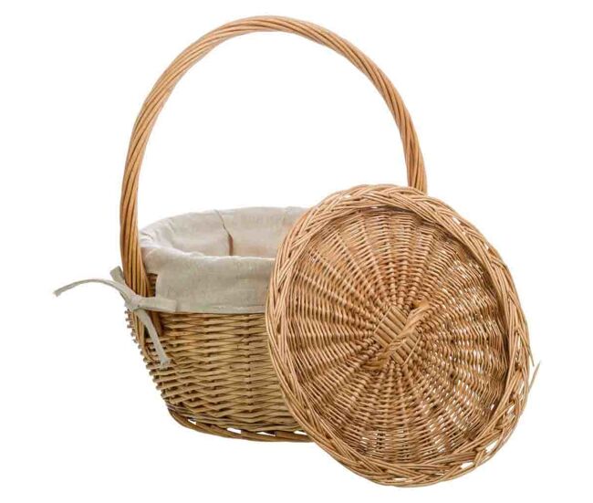 Cesta de mimbre marrón forrada 32x32x20/28