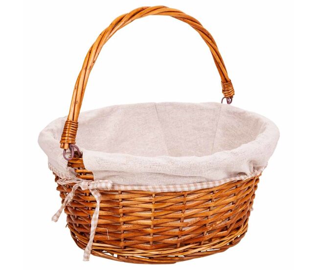 Cesta mimbre forrado con asa abatible marrón d37x17/30