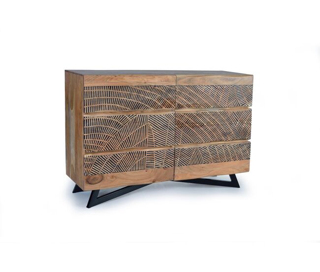 Cómoda en madera de acacia y patas en metal 86x125x40