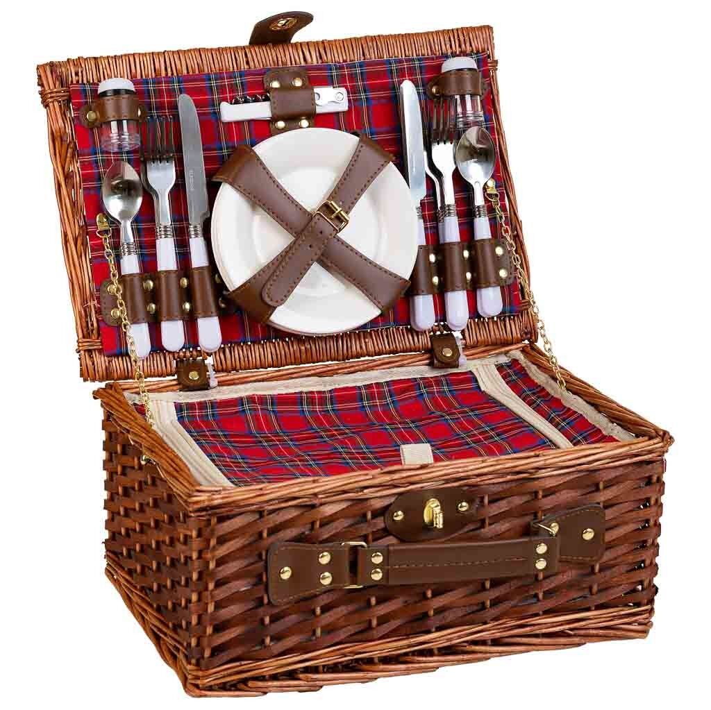 Cesta de picnic marrón y rojo 40x28x19