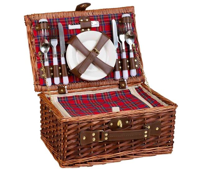 Cesta de picnic marrón y rojo 40x28x19