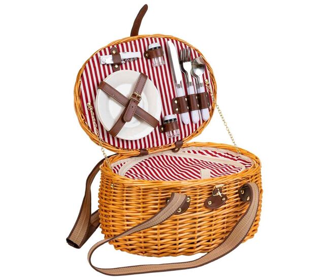 Cesta de picnic marrón y rojo 40x28x22