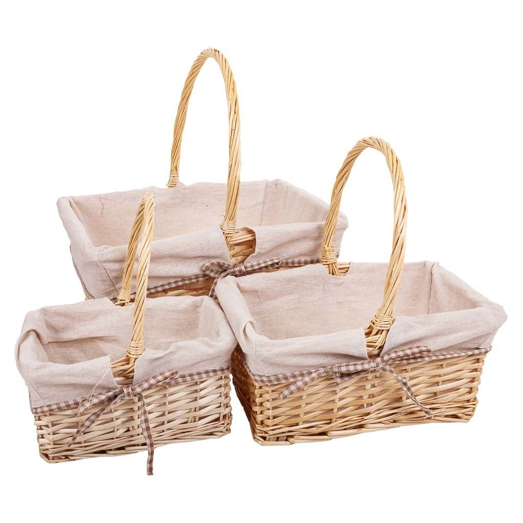 Set 3 cestas de mimbre forrados blancos