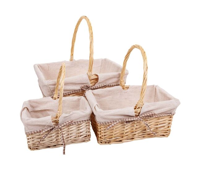 Set 3 cestas de mimbre forrados blancos