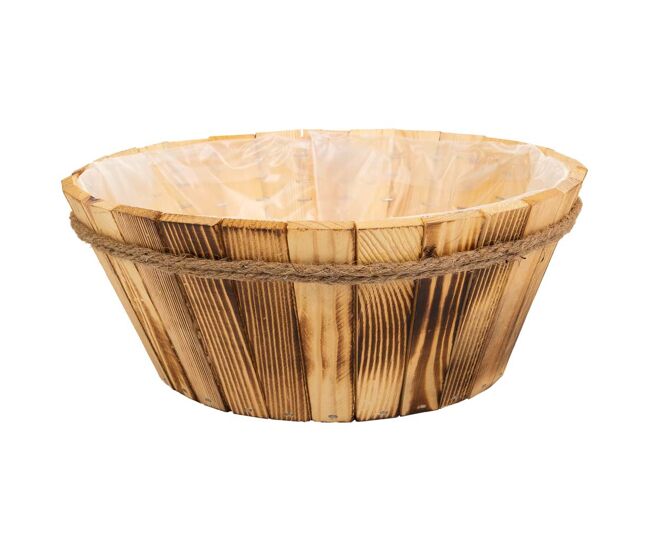 Cesto de madera y cuerda marrón d33x14