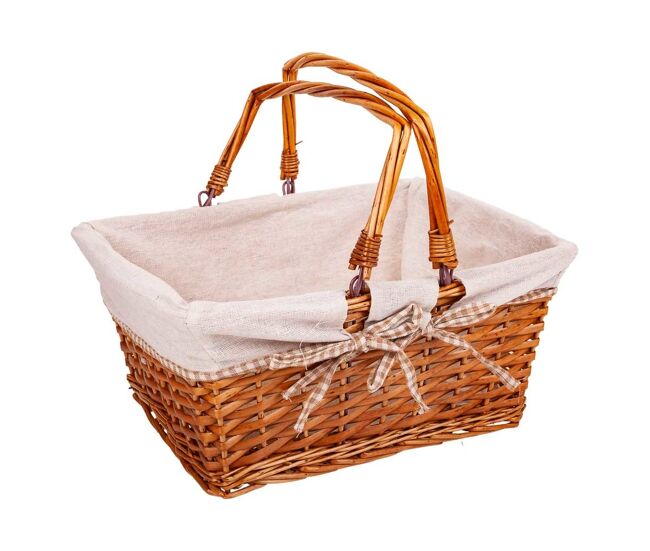 Cesta mimbre forrado con asa abatible marrones 38x30x17/30