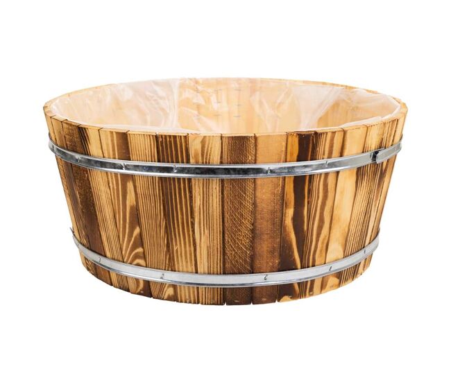 Cesto de madera y cuerda marrón d45x20